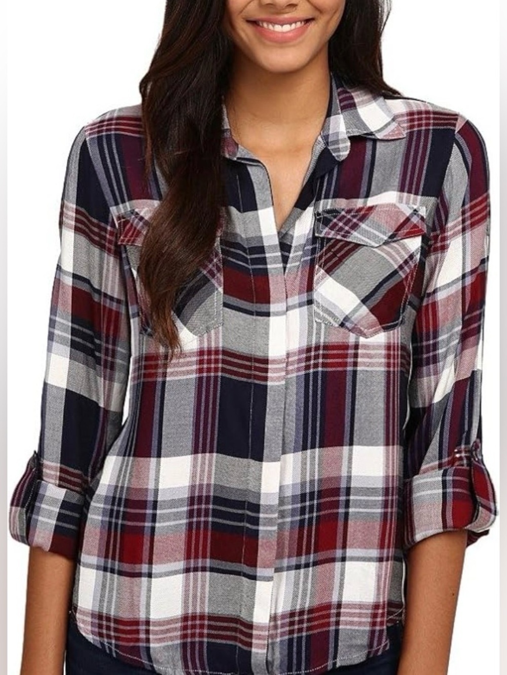 Sam Edelman Plaid Button Down Shirt with Lace Back & Zipper Detail - Size M